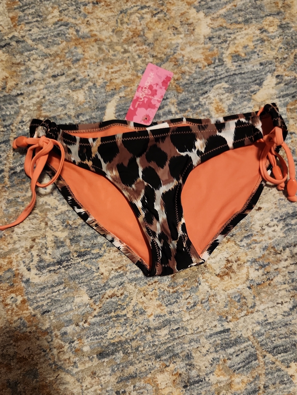 Xhilaration Orange/Peach and Brown Leopard Print Tie-Side Bikini Bottoms